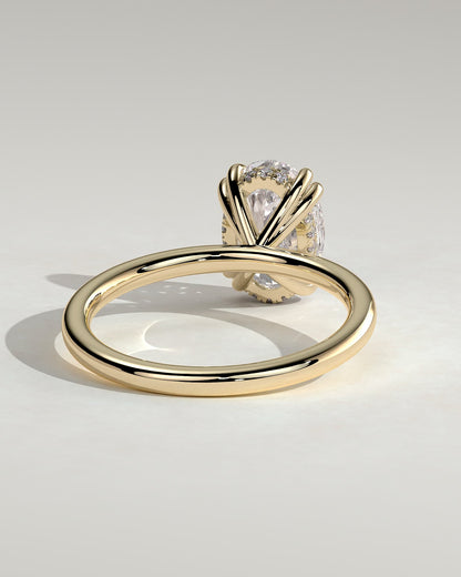 Avery - Oval Double Claw Solitaire with Hidden Halo Engagement Ring - Yellow Gold