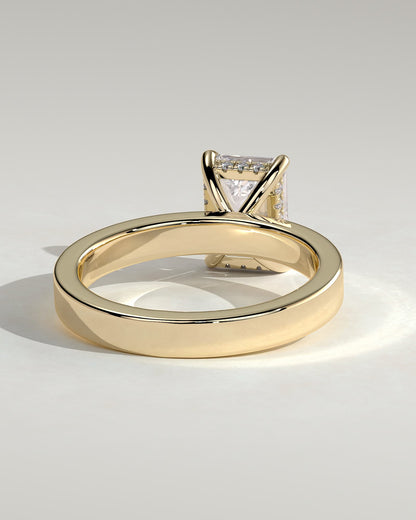 Carmella - Emerald Claw Solitaire with Flat Cigar Band and Hidden Halo Engagement Ring - Yellow Gold