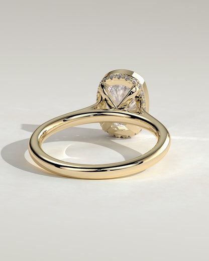Everleigh - Elongated Cushion Bezel Solitaire with Hidden Halo and Cathedral High Setting Engagement Ring - Yellow Gold
