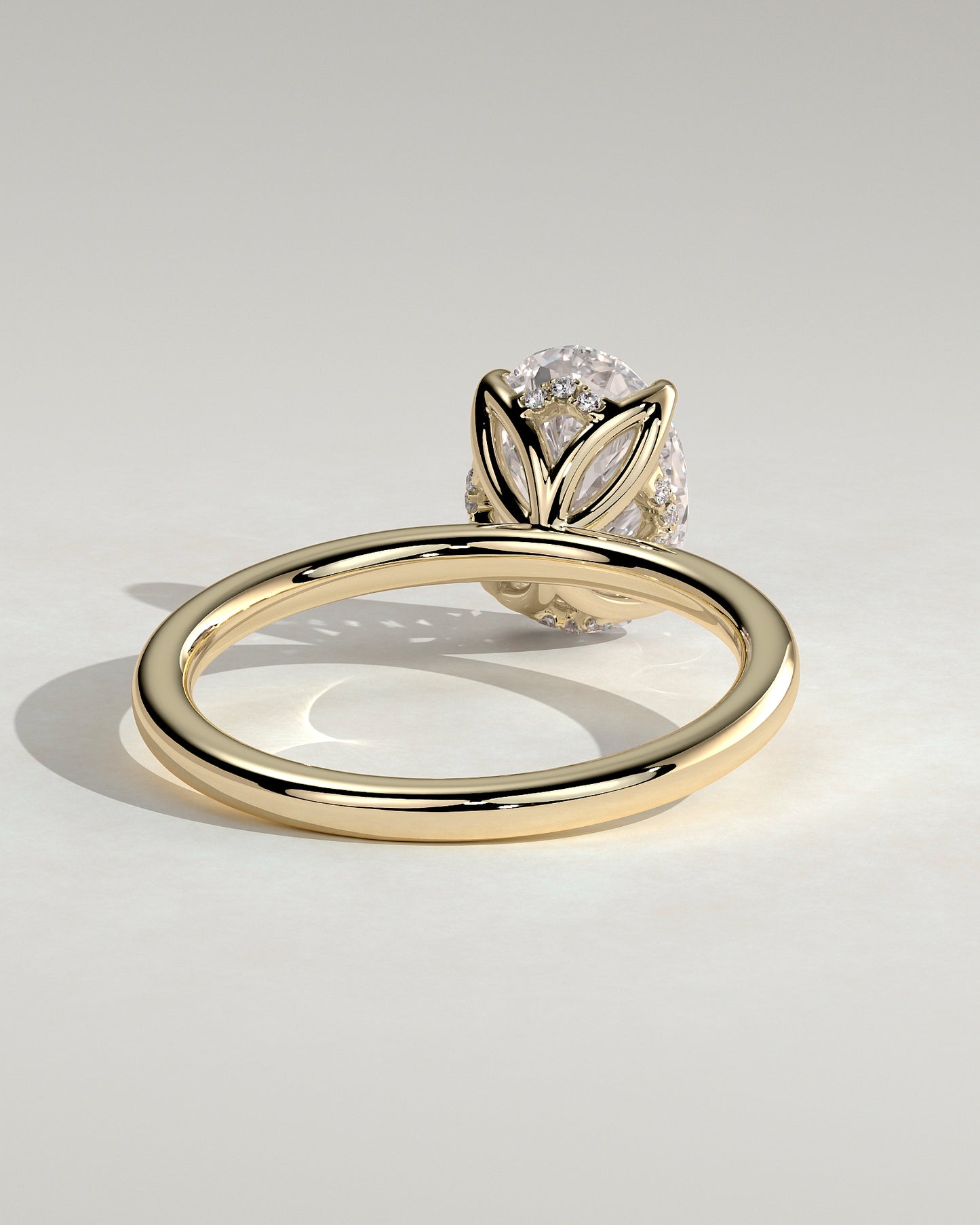 Ivy - Oval Claw Solitaire with Petal Gallery and Accented Tiara Detail Engagement Ring - Yellow Gold - Yellow Gold 2ct
