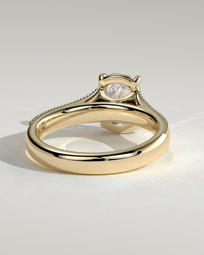 Taylor - Vintage Style Elongated Cushion Claw Solitaire with Bezel Frame and Star Set Accent Stones, Milgrain and Pinched Reverse Tapered Band Engagement Ring - Yellow Gold