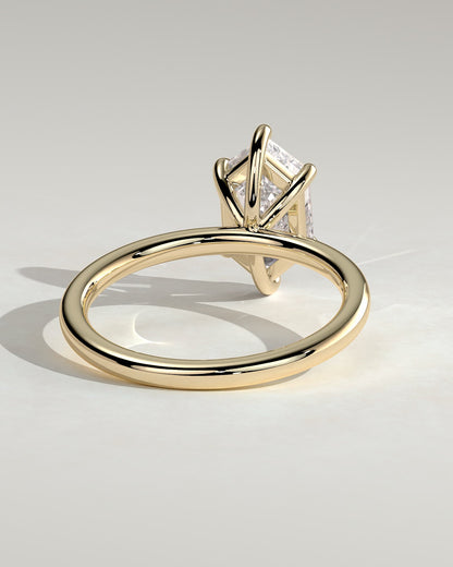 Cynthia - Classic Elongated Hexagon Claw Solitaire Engagement Ring - Yellow Gold