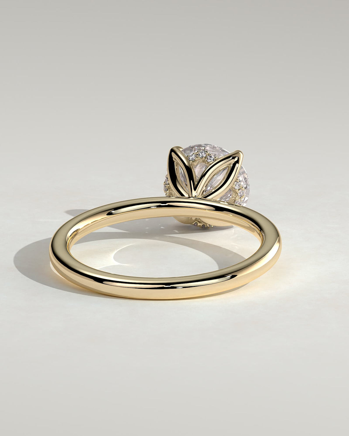 Dahlia - Round Claw Solitaire with Petal Gallery and Accented Tiara Detail Engagement Ring - Yellow Gold
