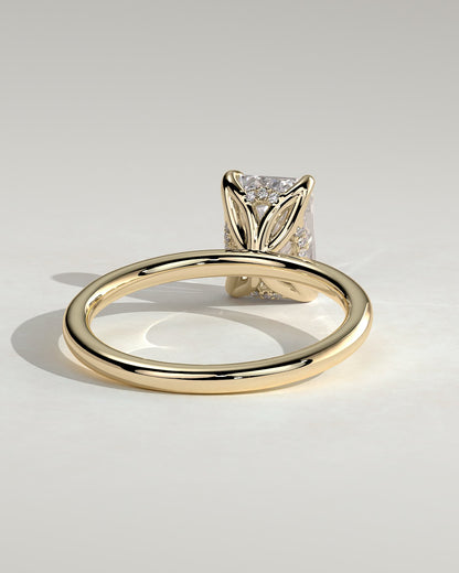 Freesia - Emerald Claw Solitaire with Petal Gallery and Accented Tiara Detail Engagement Ring - Yellow Gold