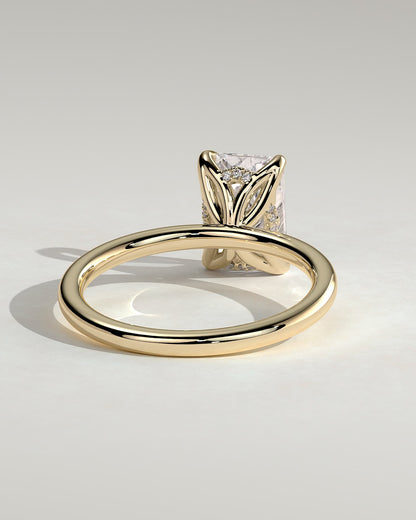 Aster - Radiant Claw Solitaire with Petal Gallery and Accented Tiara Detail Engagement Ring - Yellow Gold