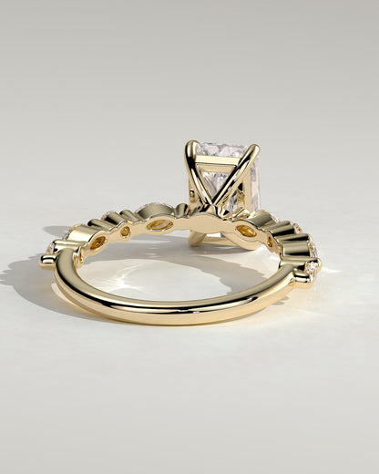 Dayna - Radiant Claw Solitaire with Marquise and Round Accent Stones Engagement Ring - Yellow Gold