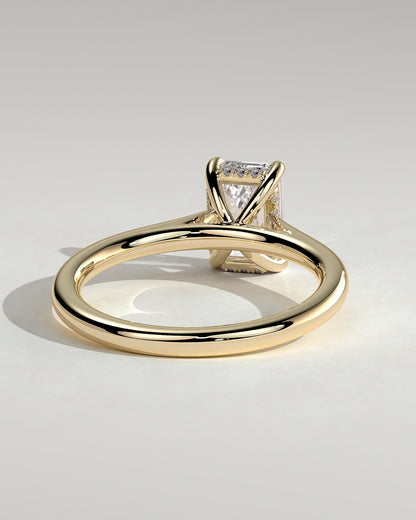 Jane - Emerald Claw Solitaire with Hidden Halo and Cathedral High Setting Engagement Ring - Yellow Gold