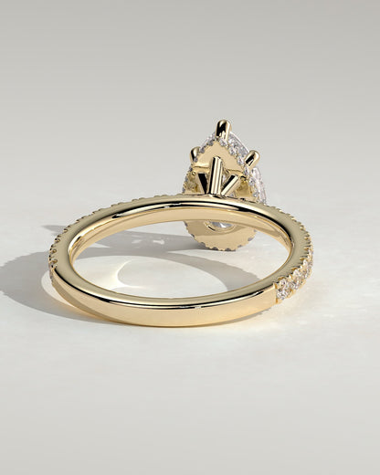 Jordanna - Pear Claw Solitaire with Wrap Around Hidden Halo and Pave Band Engagement Ring - Yellow Gold