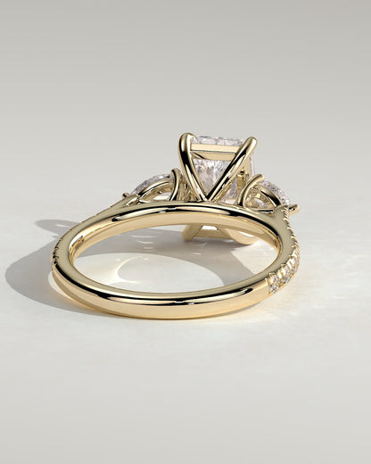 Ginny - Radiant Claw Trilogy with Pear Side Stones and Pave Band Engagement Ring - Yellow Gold