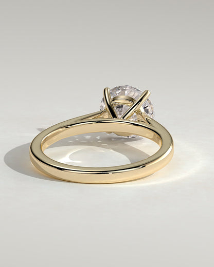 Georgia - Round Claw Solitaire with Flat Band and Cathedral High Setting Engagement Ring - Yellow Gold