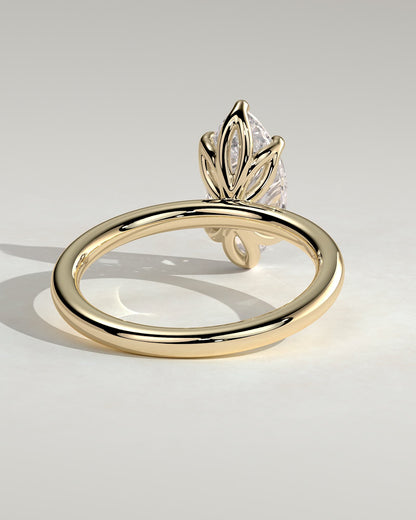 Eve - Marquise Claw Solitaire with Petal Gallery Engagement Ring - Yellow Gold