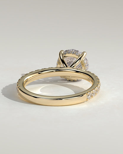 Charlie - Round Claw Solitaire with Hidden Halo and Pave Band Engagement Ring - Yellow Gold
