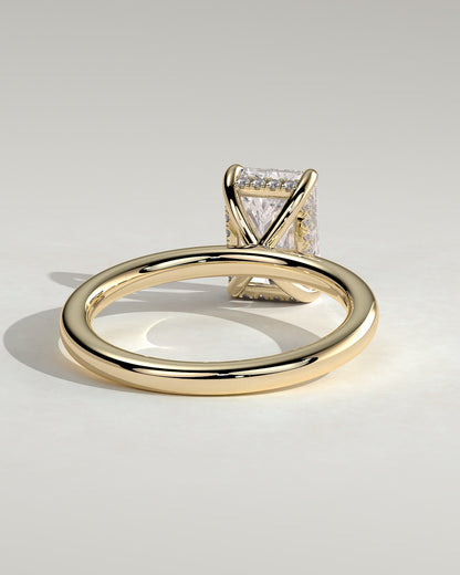 Carly - Radiant Claw Solitaire with Hidden Halo Engagement Ring - Yellow Gold