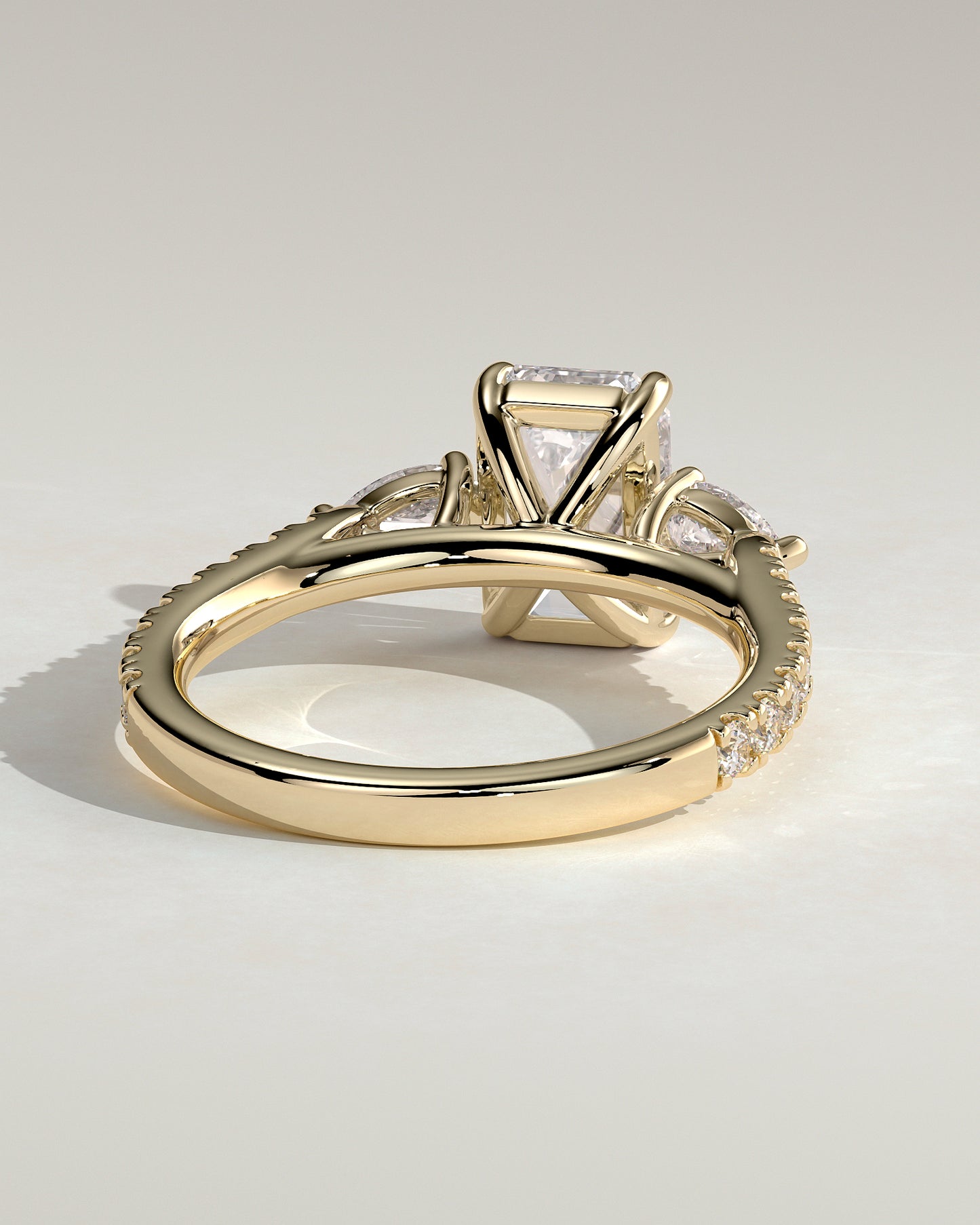 Autumn - Emerald Claw Trilogy with Pear Side Stones and Pave Band Engagement Ring - Yellow Gold - Yellow Gold 2ct