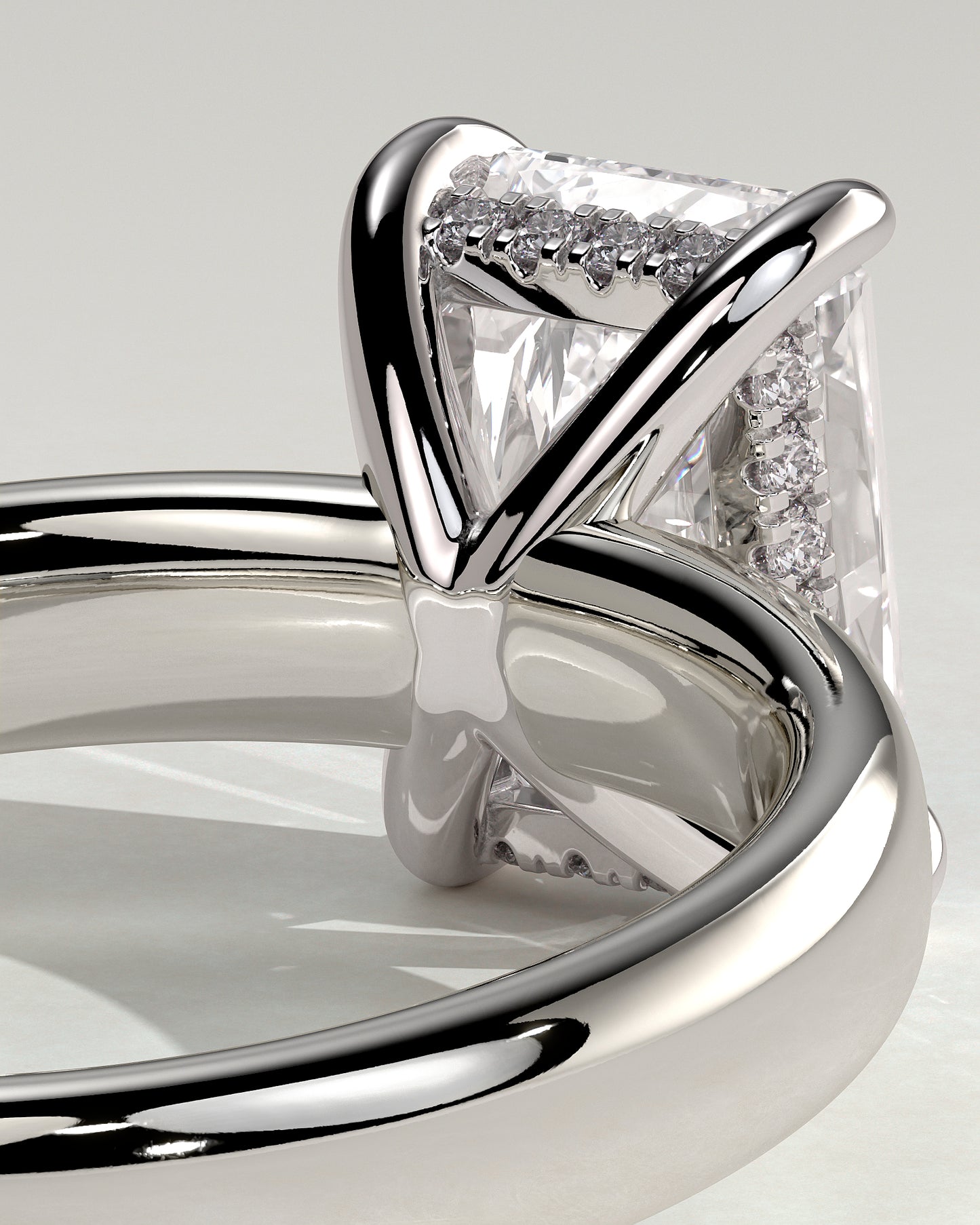 Angelina - Radiant Claw Solitaire with Cigar Band and Hidden Halo Engagement Ring - Platinum - White Gold / Platinum 2ct
