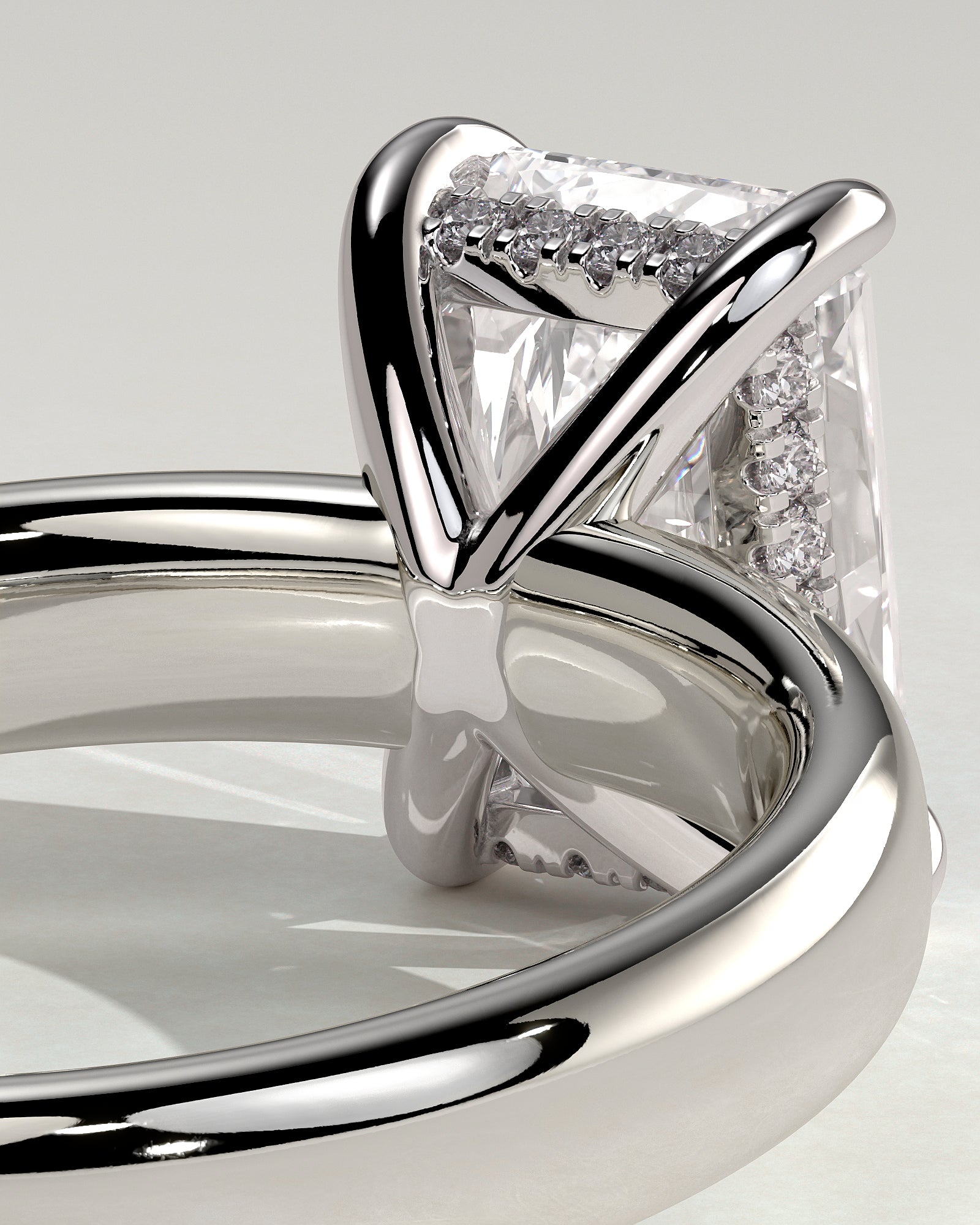 Angelina - Radiant Claw Solitaire with Cigar Band and Hidden Halo Engagement Ring - Platinum - White Gold / Platinum 2ct