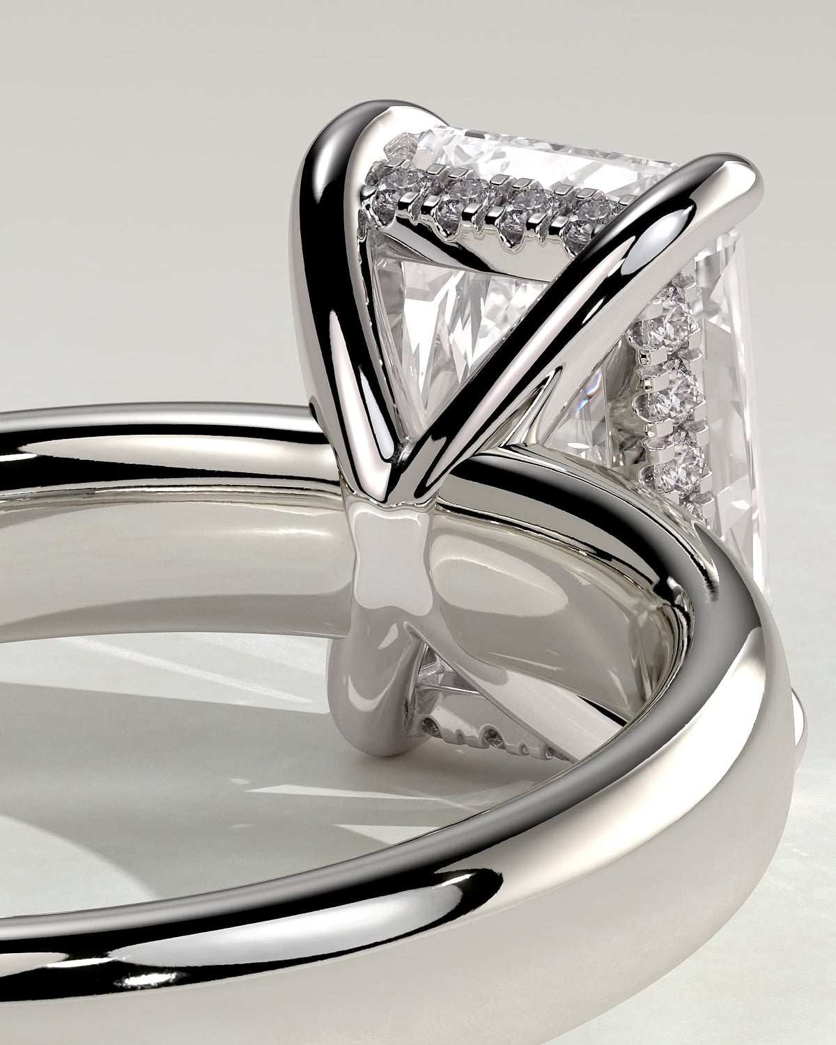 Angelina - Radiant Claw Solitaire with Cigar Band and Hidden Halo Engagement Ring - White Gold - white gold - Lara Jewels