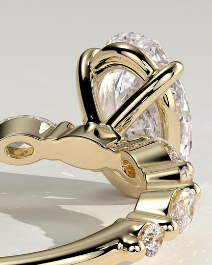 Alyssa - Oval Claw Solitaire with Marquise and Round Accent Stones Engagement Ring - Yellow Gold - yellow gold - Lara Jewels