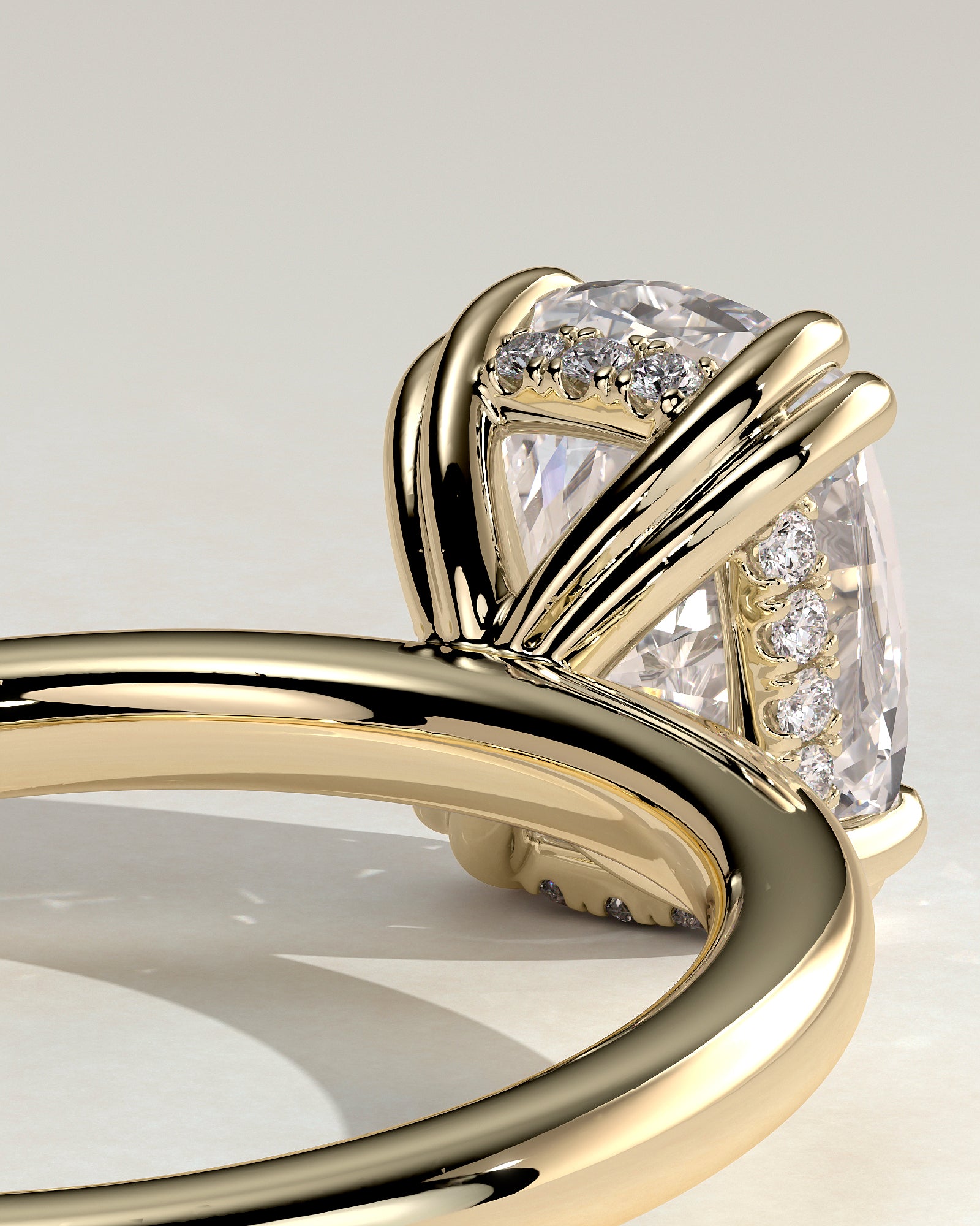 Aubrey - Elongated Cushion Double Claw Solitaire with Hidden Halo Engagement Ring - Yellow Gold - Yellow Gold 2ct