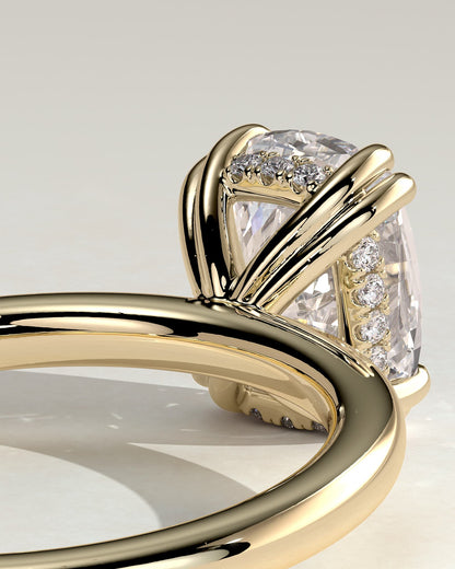 Aubrey - Elongated Cushion Double Claw Solitaire with Hidden Halo Engagement Ring - Yellow Gold