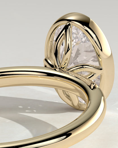 Armani - Oval Bezel Solitaire with Petal Gallery Engagement Ring - Yellow Gold