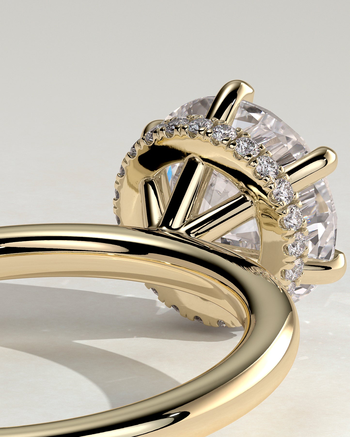 Aria - Round Claw Solitaire with Wrap Around Hidden Halo Engagement Ring - Yellow Gold - Yellow Gold 2ct
