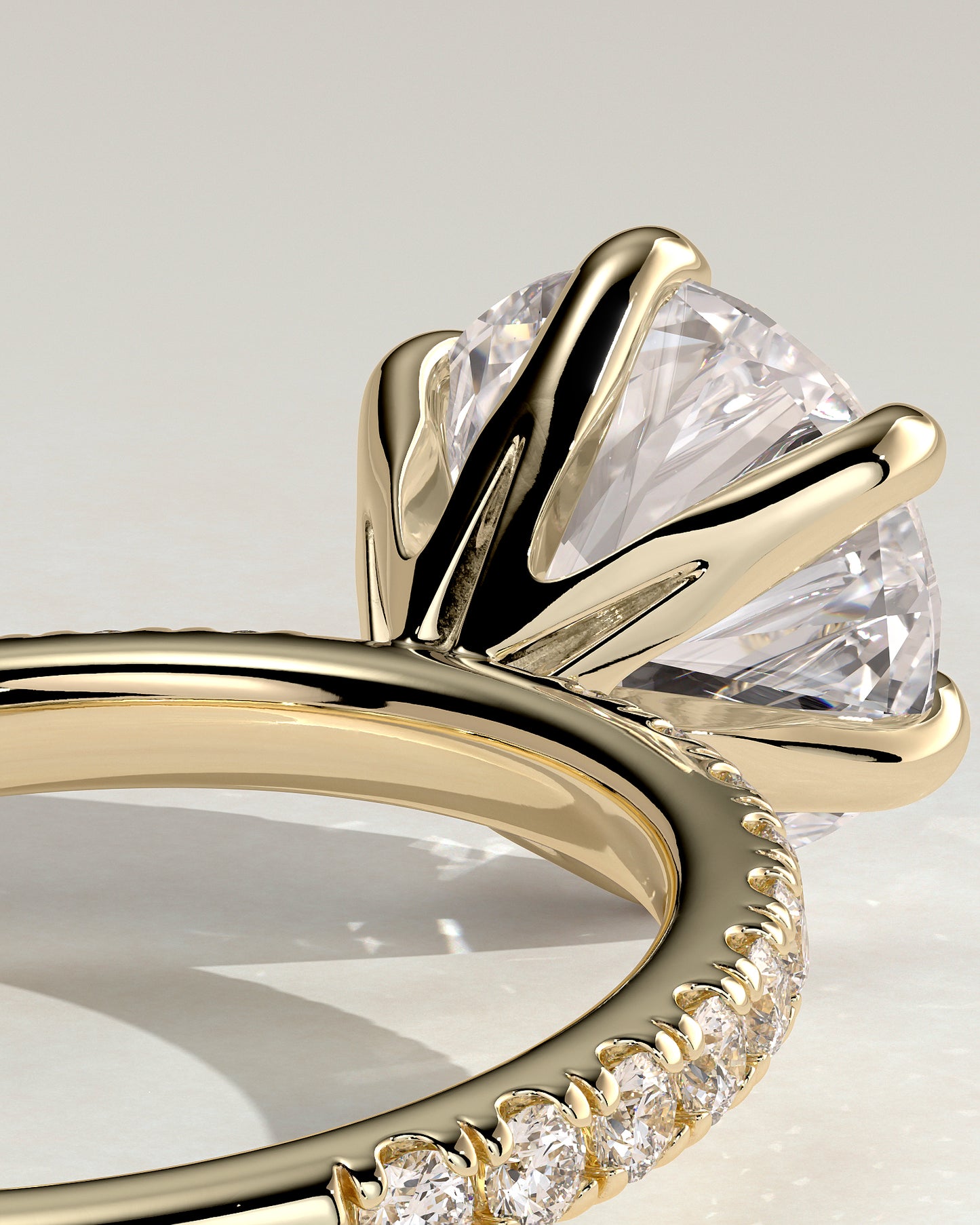 Alexandria - Round Claw Solitaire with Pave Band Engagement Ring - Yellow Gold - Yellow Gold 2ct