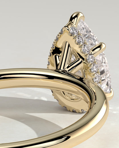 Ainsley - Pear Claw Solitaire with Wrap Around Hidden Halo Engagement Ring - Yellow Gold - yellow gold - Lara Jewels