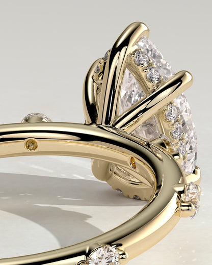 Amora - Pear Claw Solitaire with 6 Spaced Round Accent Stones and Hidden Halo Engagement Ring - Yellow Gold