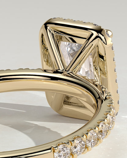 Analyce - Emerald Claw Solitaire with Halo and Pave Band Engagement Ring - Yellow Gold