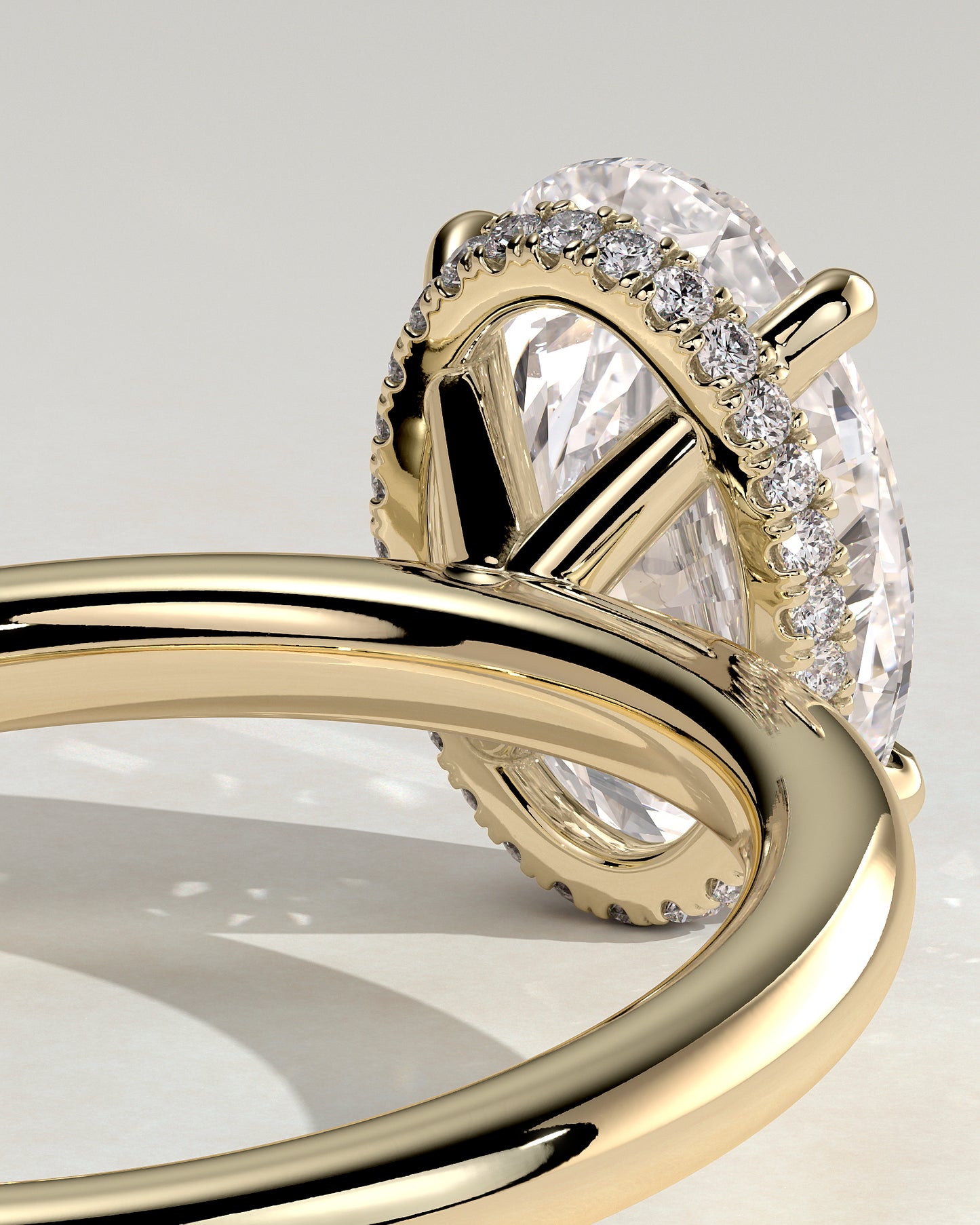 Cecilia - Oval Claw Solitaire with Wrap Around Hidden Halo Engagement Ring - Yellow Gold - Yellow Gold 2ct