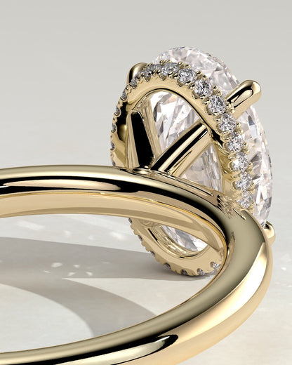 Cecilia - Oval Claw Solitaire with Wrap Around Hidden Halo Engagement Ring - Yellow Gold