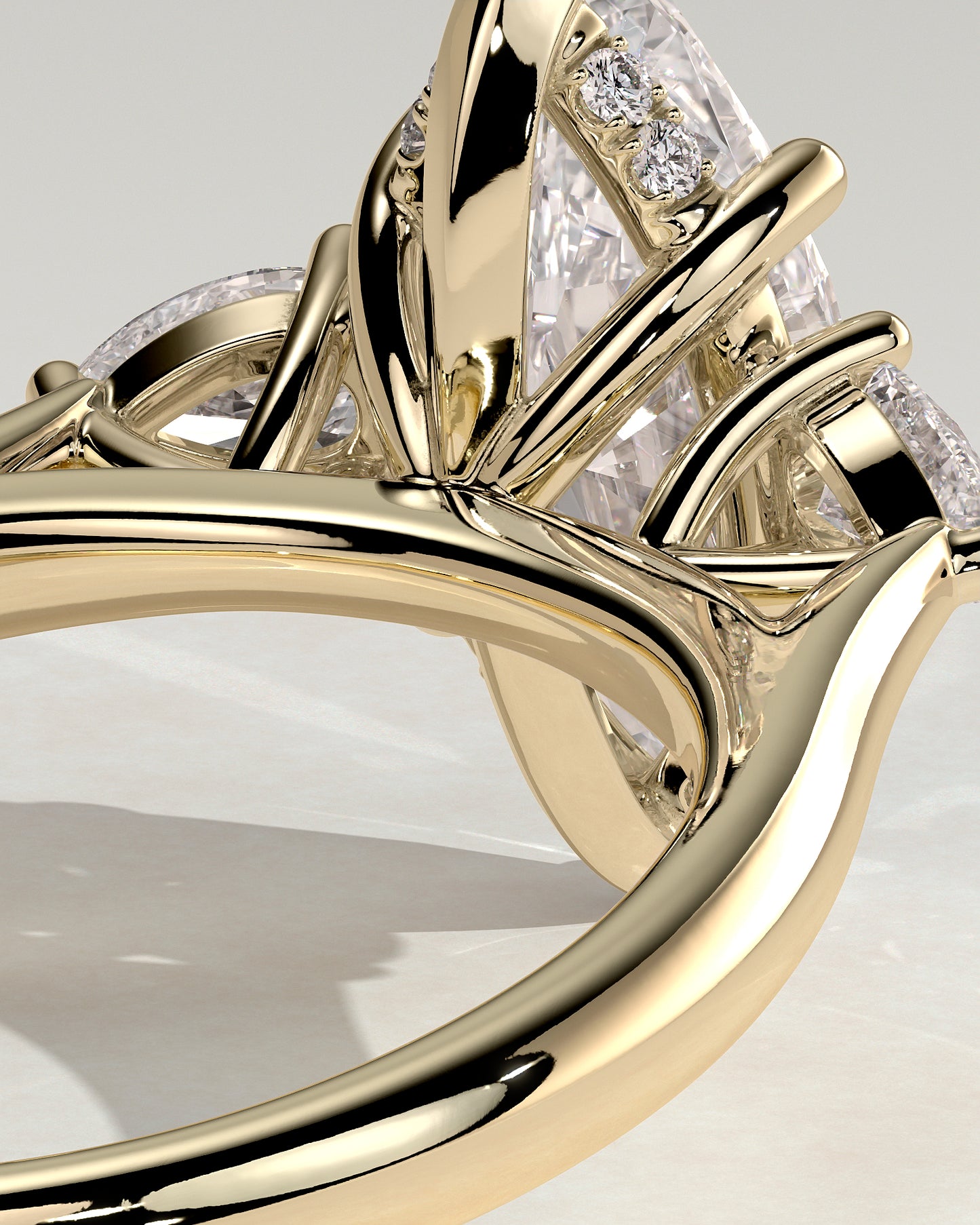 Hannah - Marquise Claw Trilogy with Pear Side Stones and Hidden Halo Engagement Ring - Yellow Gold - Yellow Gold 2ct
