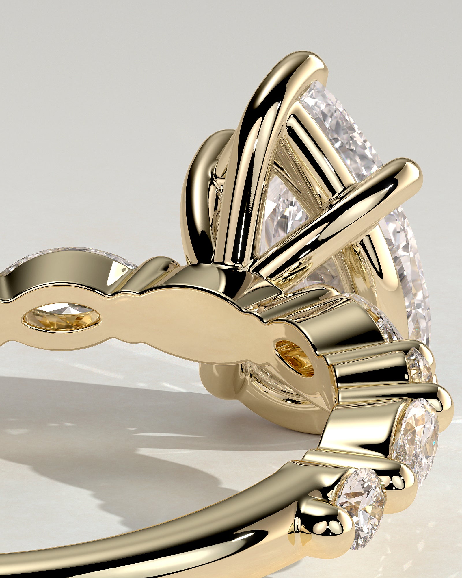 Jacinta - Pear Claw Solitaire with Marquise and Round Accent Stones Engagement Ring - Yellow Gold - Yellow Gold 2ct