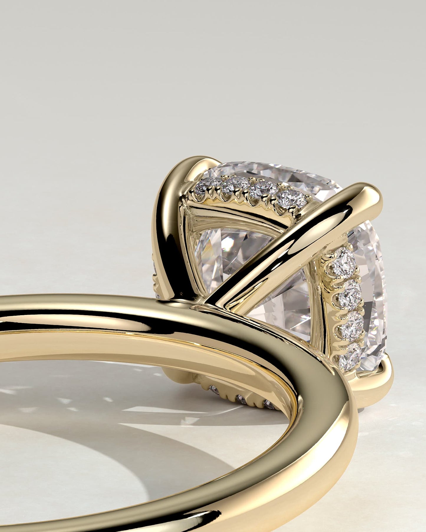 Rosie - Cushion Claw Solitaire with Hidden Halo Engagement Ring - Yellow Gold