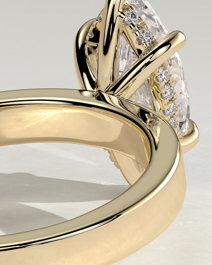 Aisha - Marquise Claw Solitaire with Flat Cigar Band and Hidden Halo Engagement Ring - Yellow Gold - yellow gold - Lara Jewels