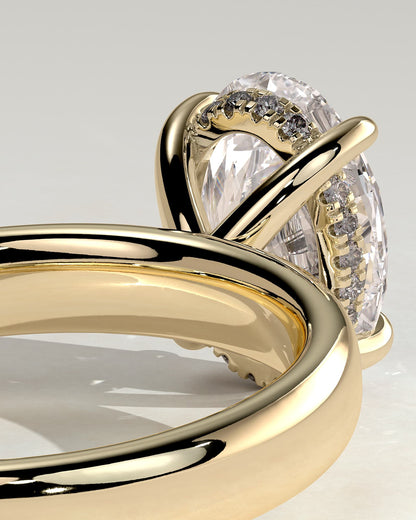 Bronte - Oval Claw Solitaire with Cigar Band and Hidden Halo Engagement Ring - Yellow Gold