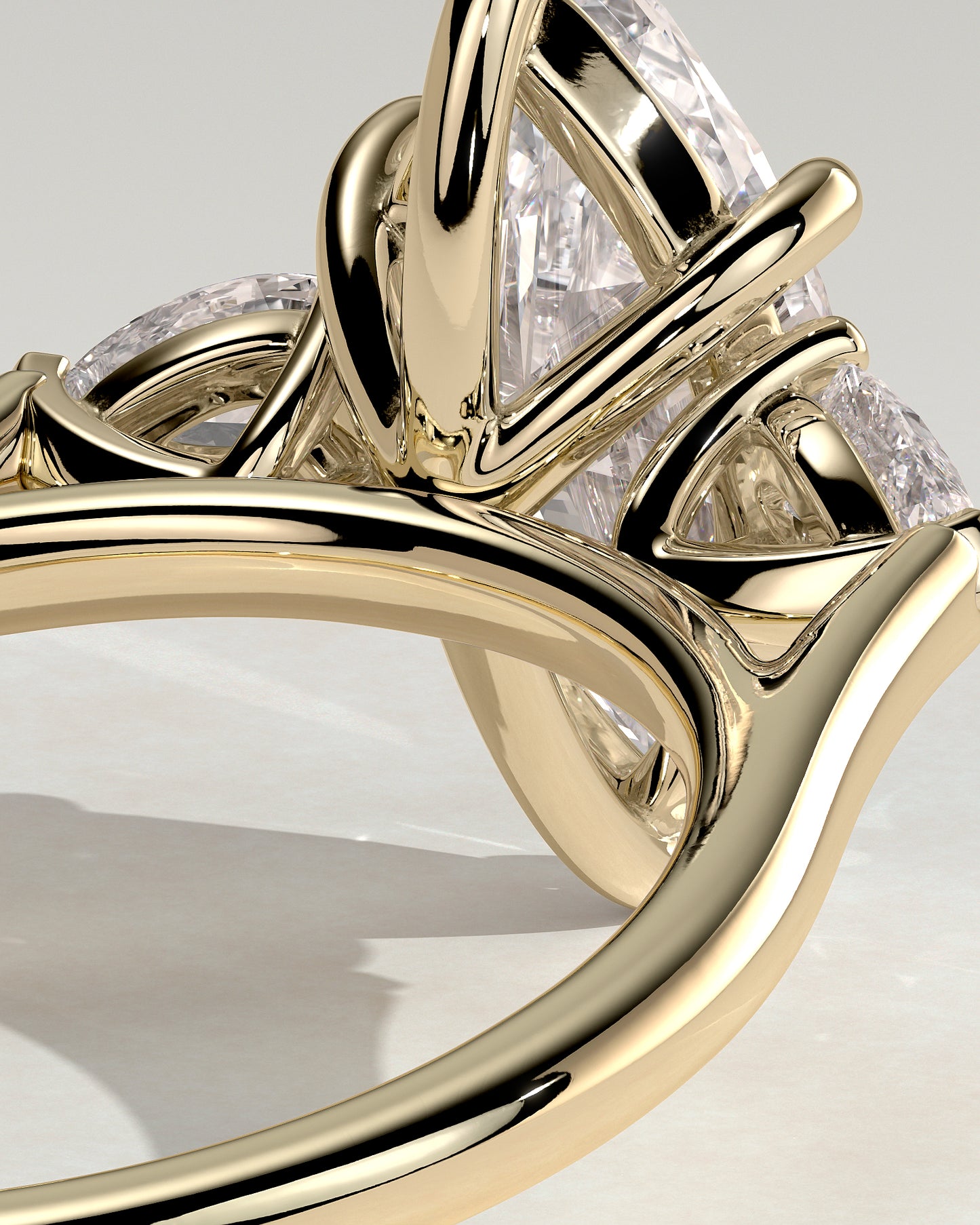 Chantelle - Marquise Claw Trilogy with Pear Side Stones and Cathedral Setting Engagement Ring - Yellow Gold - Yellow Gold 2ct