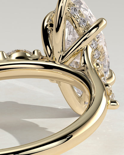 Elsie - Marquise Claw Solitaire with Hidden Halo, Opposing Marquise Accents and Cathedral High Setting Engagement Ring - Yellow Gold