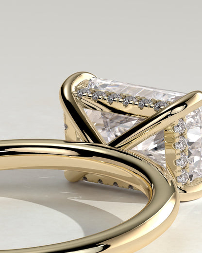 Francene - Radiant East West Claw Solitaire with Hidden Halo Engagement Ring - Yellow Gold