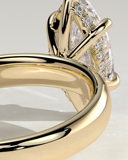 Gigi - Marquise Claw Solitaire with Cigar Band and Hidden Halo Engagement Ring - Yellow Gold