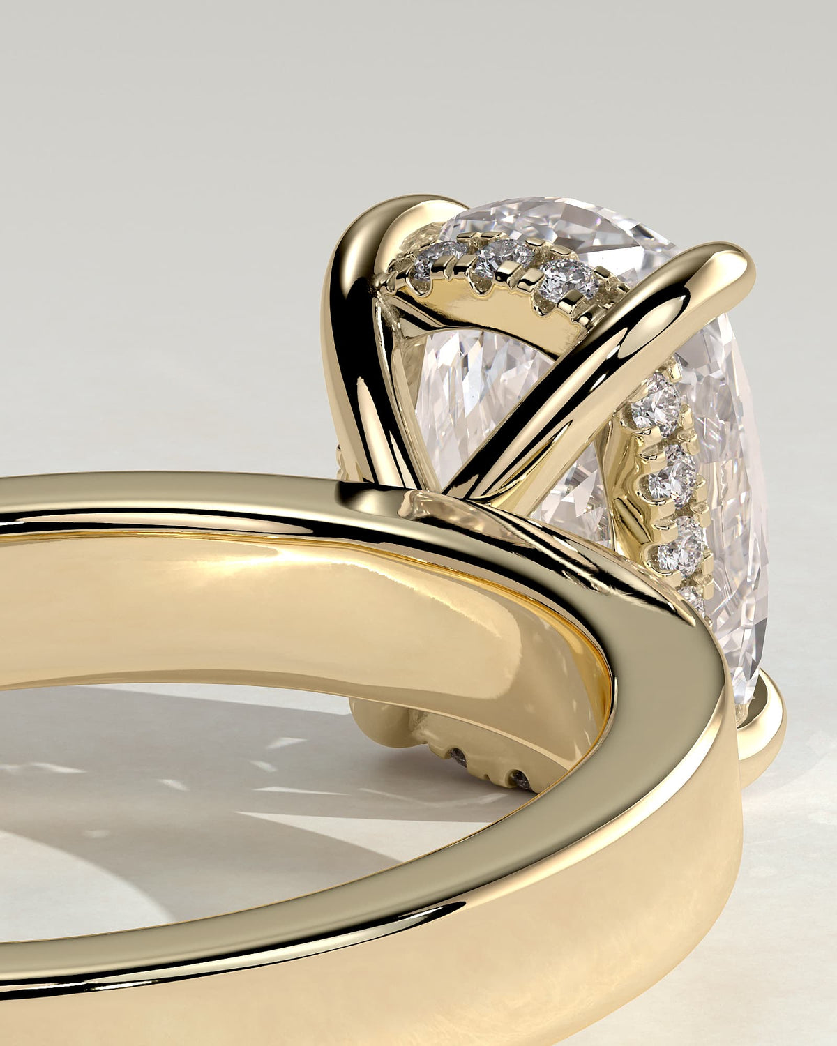 Kai - Elongated Cushion Claw Solitaire with Flat Cigar Band and Hidden Halo Engagement Ring - Yellow Gold