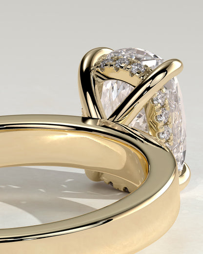 Kai - Elongated Cushion Claw Solitaire with Flat Cigar Band and Hidden Halo Engagement Ring - Yellow Gold