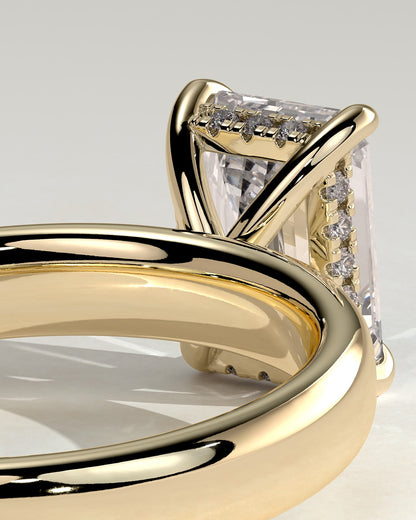Kate - Emerald Claw Solitaire with Cigar Band and Hidden Halo Engagement Ring - Yellow Gold