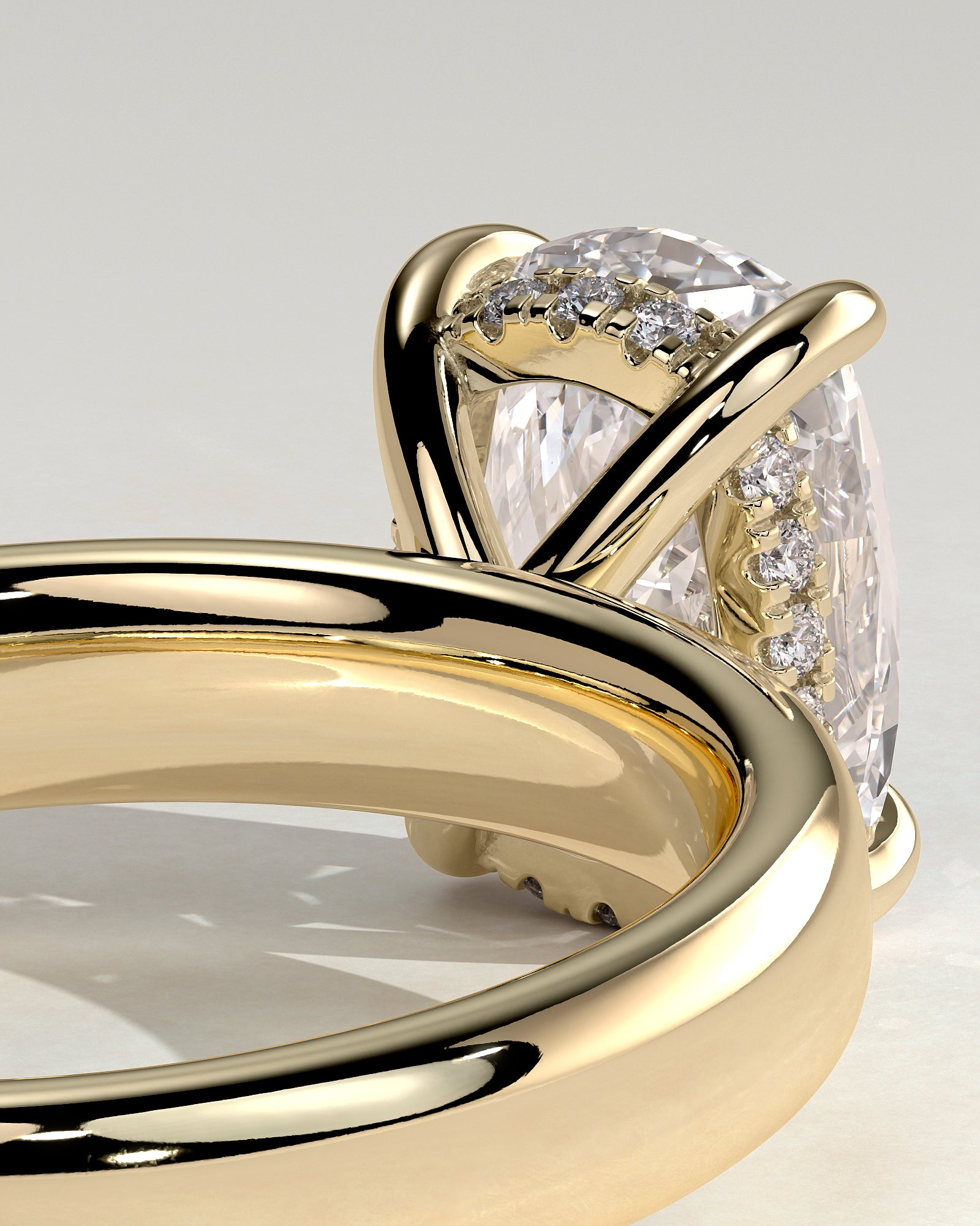 Cora - Elongated Cushion Claw Solitaire with Cigar Band and Hidden Halo Engagement Ring - Yellow Gold - Yellow Gold 2ct