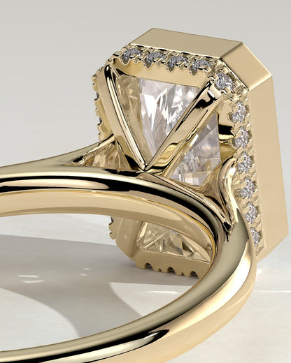 Bennie - Radiant Bezel Solitaire with Hidden Halo and Cathedral High Setting Engagement Ring - Yellow Gold
