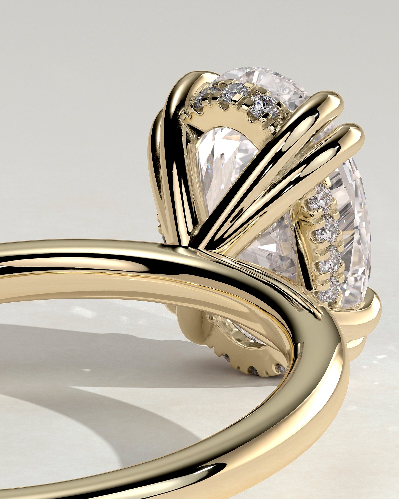 Avery - Oval Double Claw Solitaire with Hidden Halo Engagement Ring - Yellow Gold - Yellow Gold 2ct