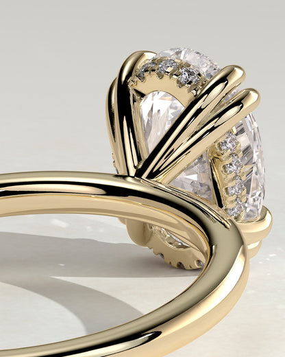 Avery - Oval Double Claw Solitaire with Hidden Halo Engagement Ring - Yellow Gold