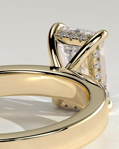 Carmella - Emerald Claw Solitaire with Flat Cigar Band and Hidden Halo Engagement Ring - Yellow Gold