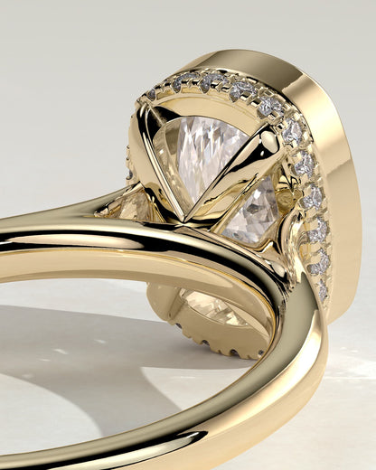 Everleigh - Elongated Cushion Bezel Solitaire with Hidden Halo and Cathedral High Setting Engagement Ring - Yellow Gold
